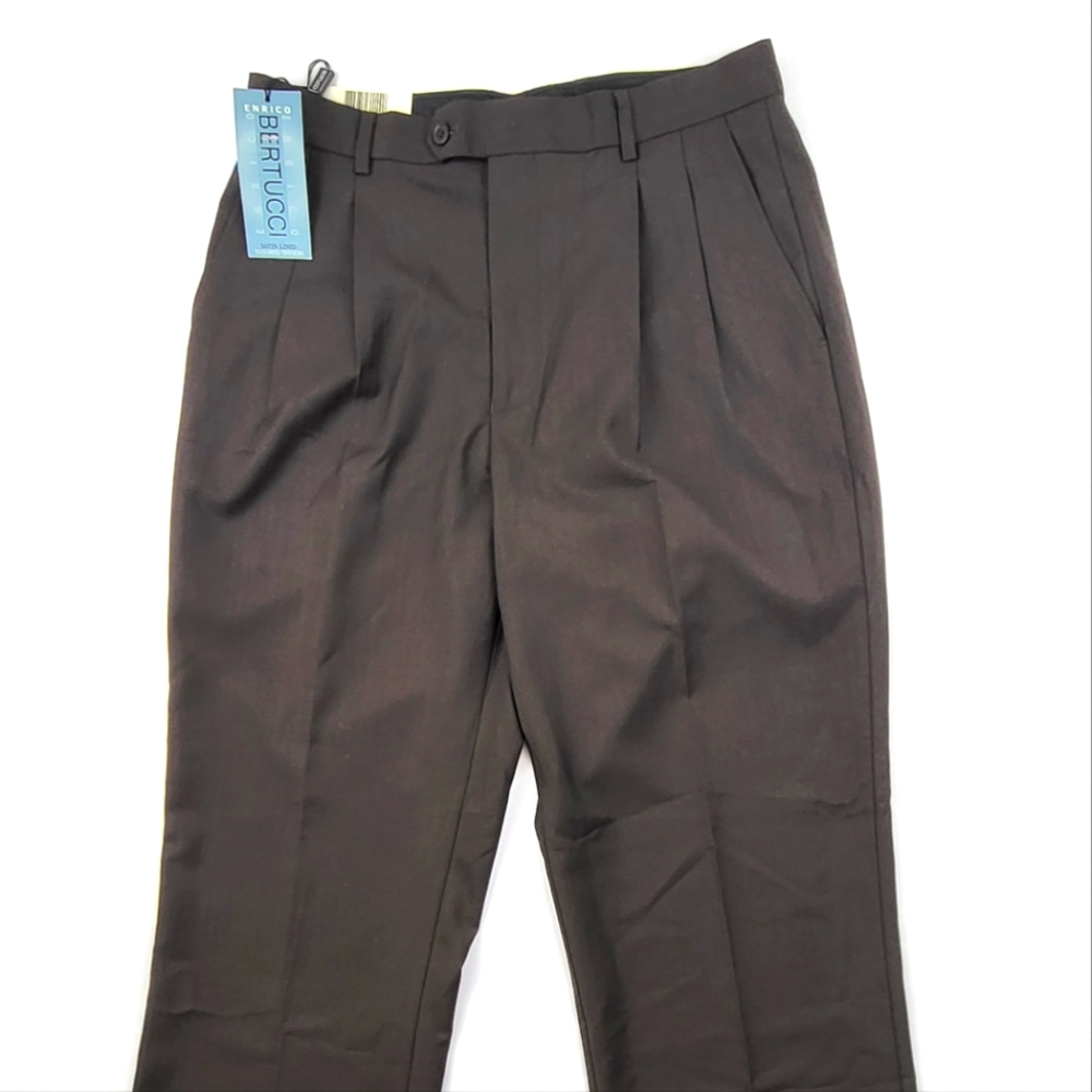 BERTUCCI TAILORED DRESS Pants for Men SIZE 32x32 Brown Satin lined NWT